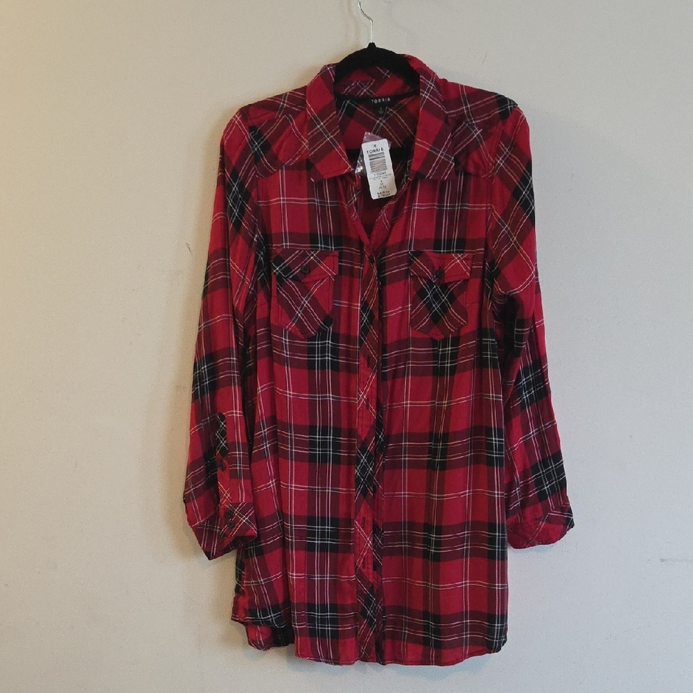 Torrid Red Plaid Long Sleeve Shirt Size: 1X